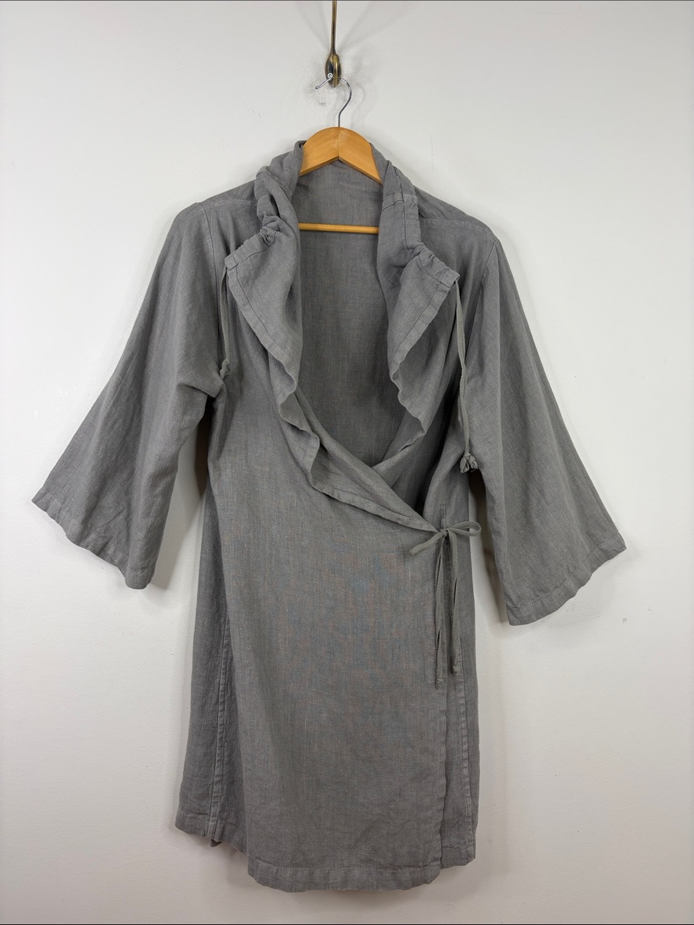 Bryn Walker Wrap Jacket Womens Medium Gray Linen Loose Fit Relaxed Lagenlook